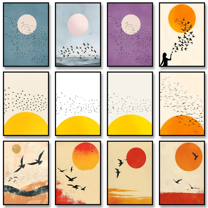 Home Decor Japanese - Japanese Minimalist Houndstooth and Sun Canvas