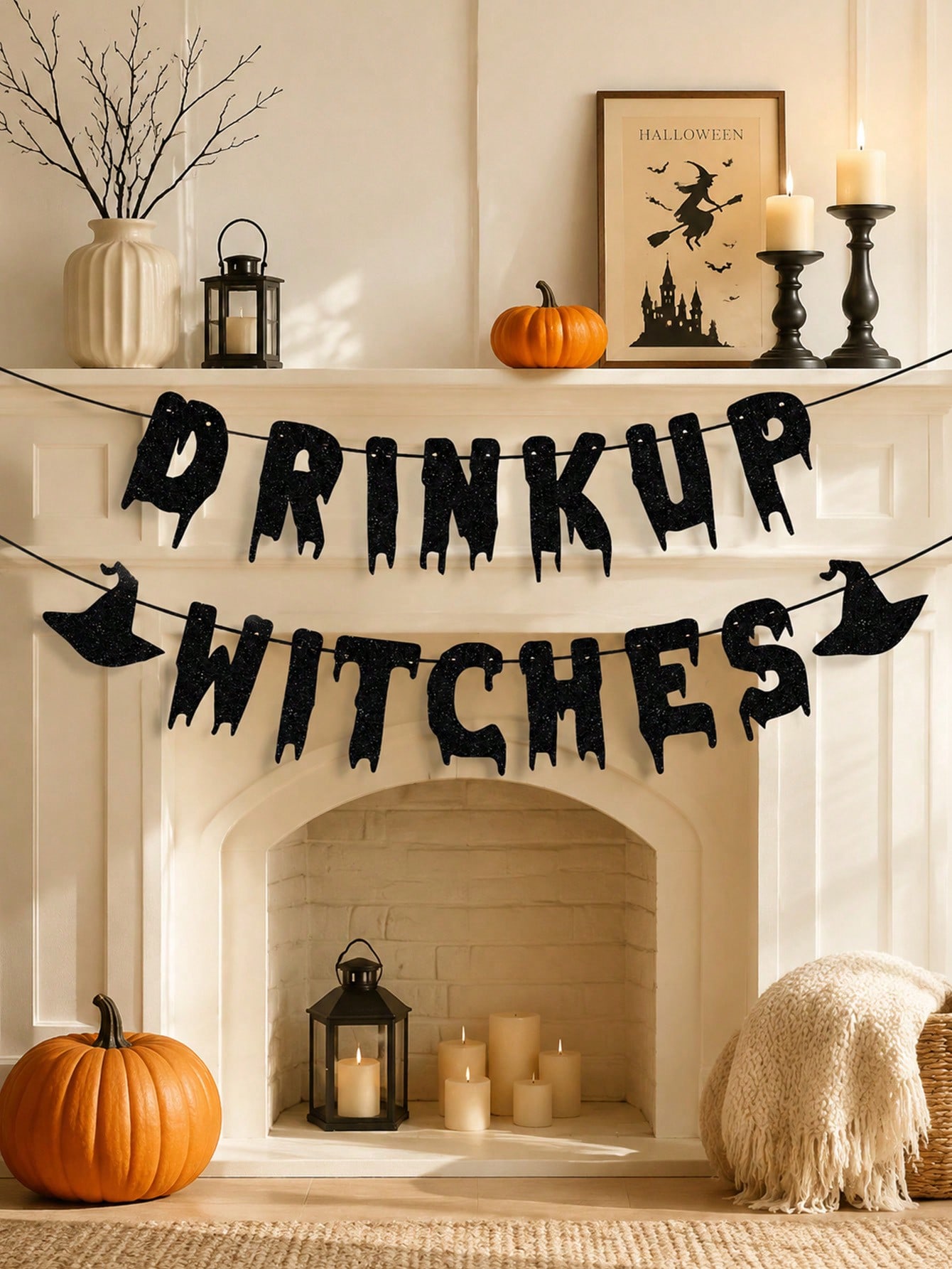 Home Decor Garland - 1 Set Halloween Paper Banner, Black