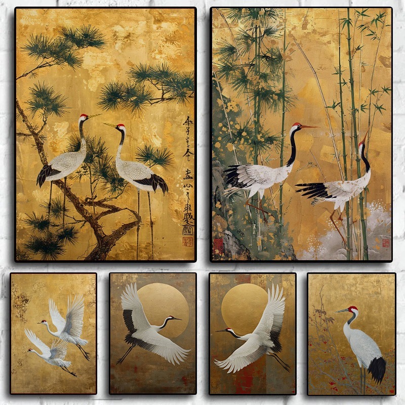 Home Decor Japanese - Japanese Elegant Crane Birds Nature Poster