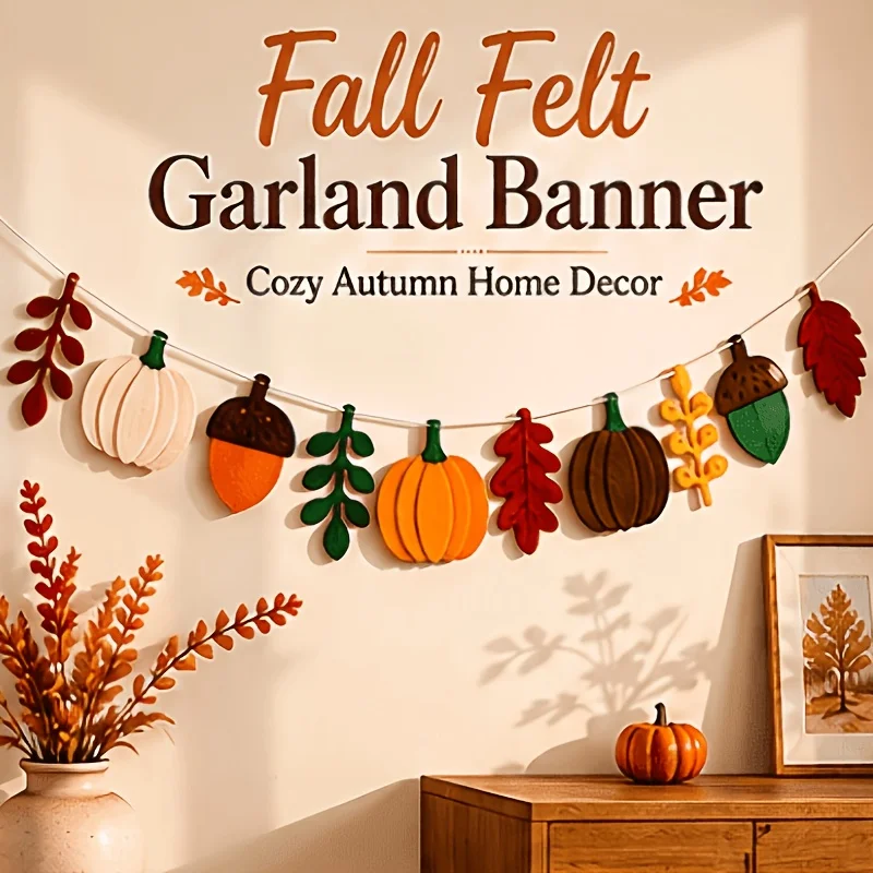 Home Decor Garland - Fall Felt Garland Banner Pumpkin Acorn