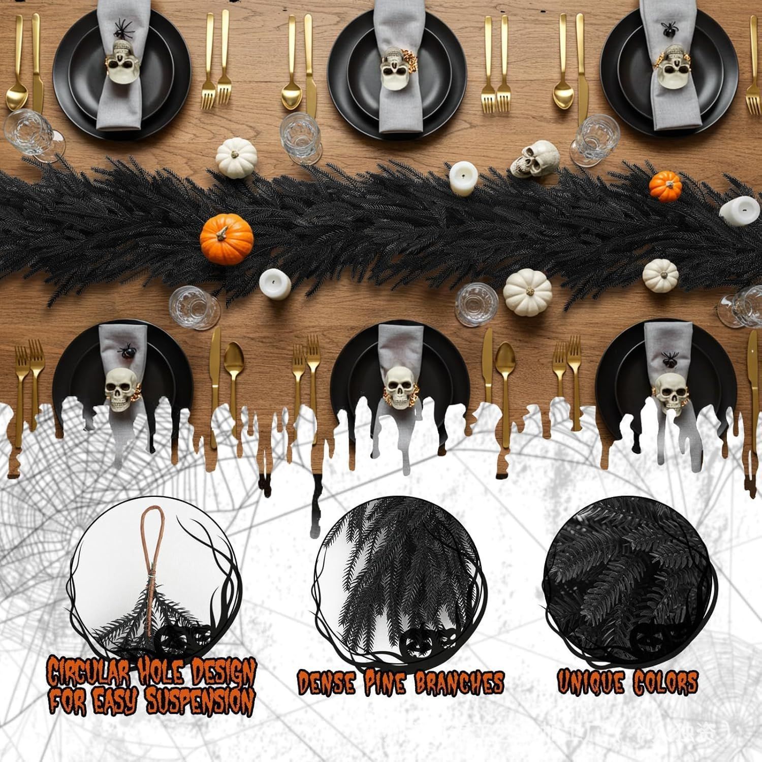Black Norfolk Pine Halloween R - огляд і ціна Home Decor Garland