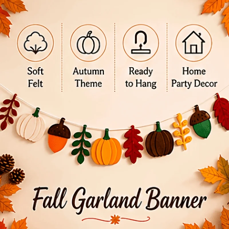Fall Felt Garland Banner Pumpk - огляд і ціна Home Decor Garland